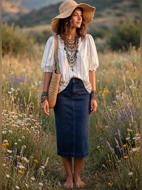 LOFT Classic Denim Pencil Skirt Dark Blue Stretchy Jean 27 /4